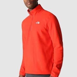 EUC🧡North Face Mens 100 Glacier Quarter Zip Fleece, Fiery Red Medium